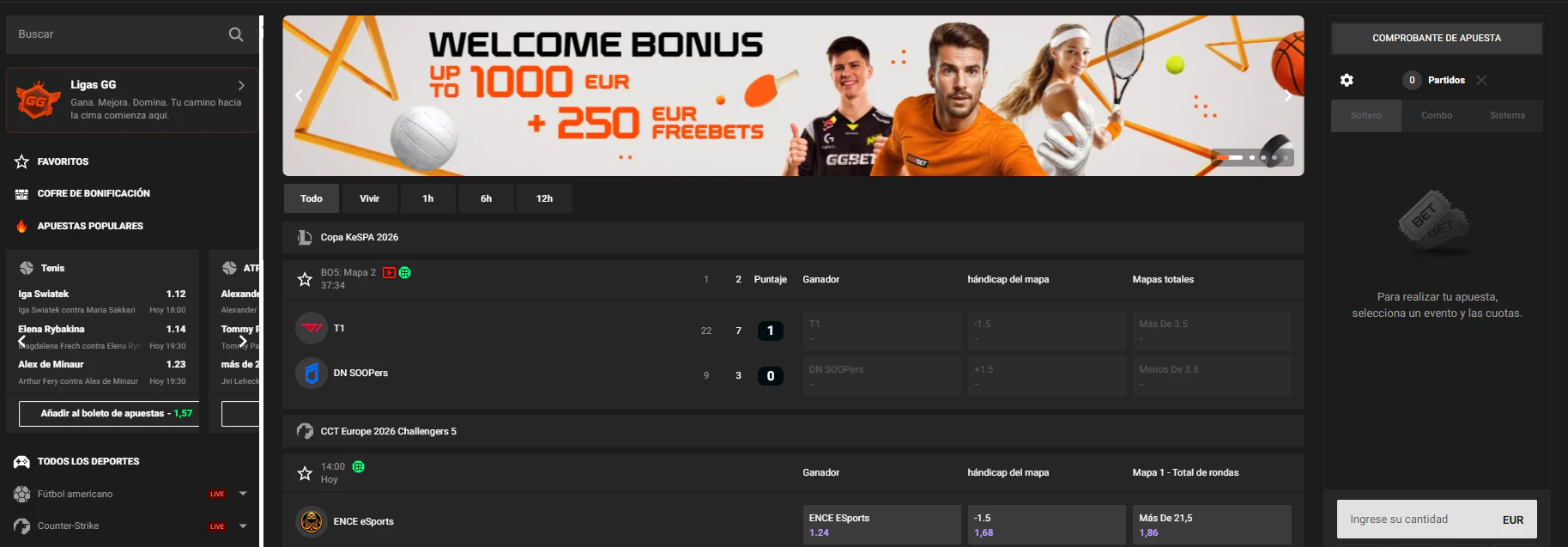 Apuestas deportivas, eSports y competiciones disponibles en GGBET